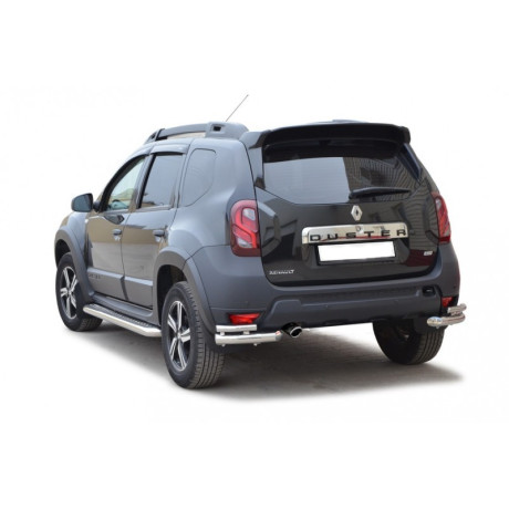 Защита заднего бампера «Уголки двойные» (d63.5) для Renault Duster (2015-н.в.)(Нерж. Сталь) купить недорого с доставкой в Ленинск-Кузнецкий