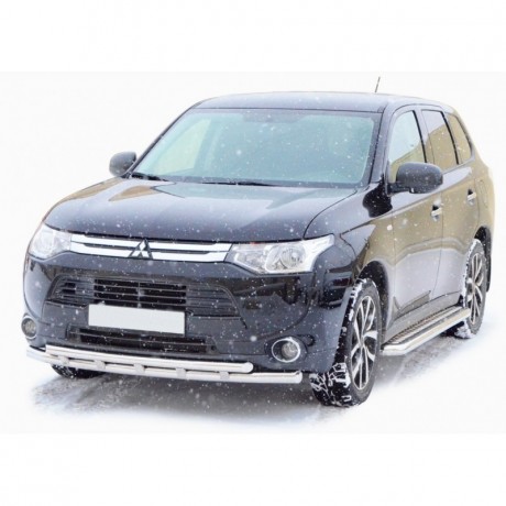 Защита переднего бампера «Труба двойная» (d63,5) для Mitsubishi Outlander (2014-2016)(Окрашенное) купить недорого с доставкой в Ленинск-Кузнецкий