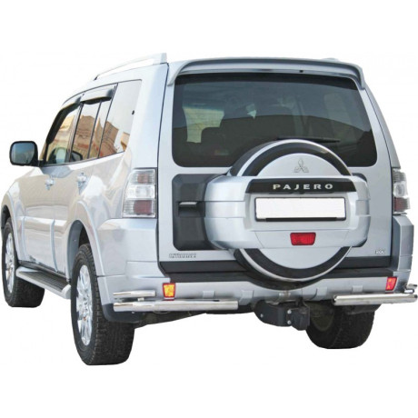 Защита заднего бампера «Уголки двойные» (d63,5) для Mitsubishi Pajero IV (2006-2015)(Нерж. Сталь) купить недорого с доставкой в Ленинск-Кузнецкий